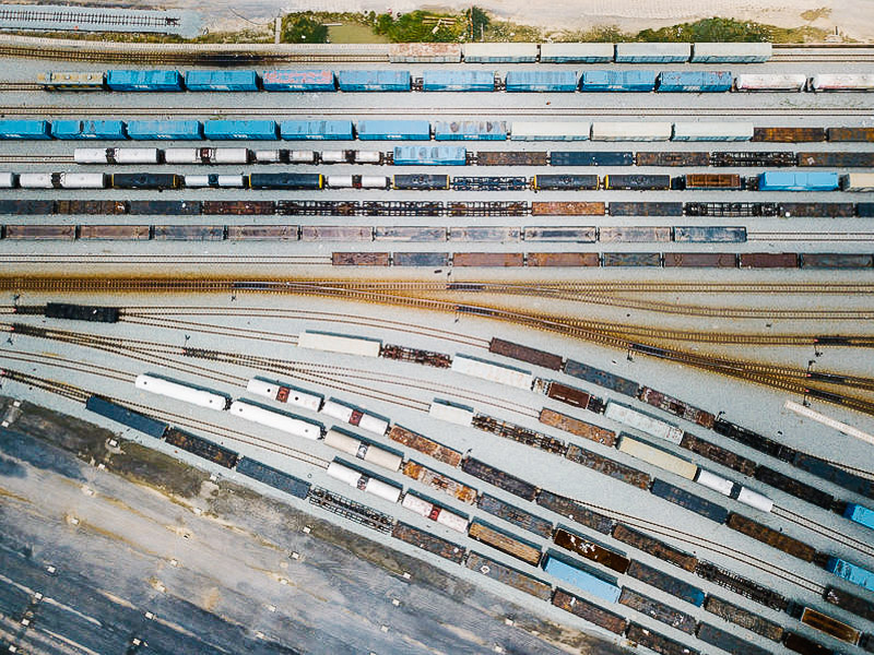 Aerial view of a train yard