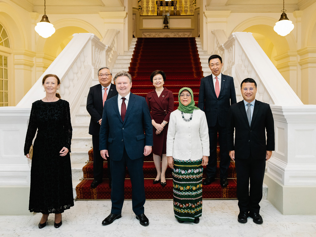 Group photo at the Grand Staircase of the Istana