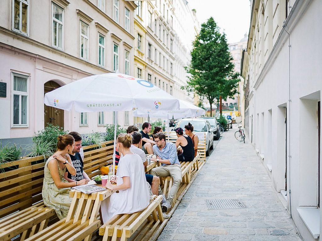 Parking lanes transformed as a parklet
