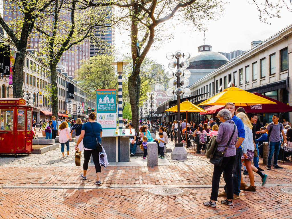 Outdoor market at Faneuil Hall Quincy Market at the Government Center in Boston