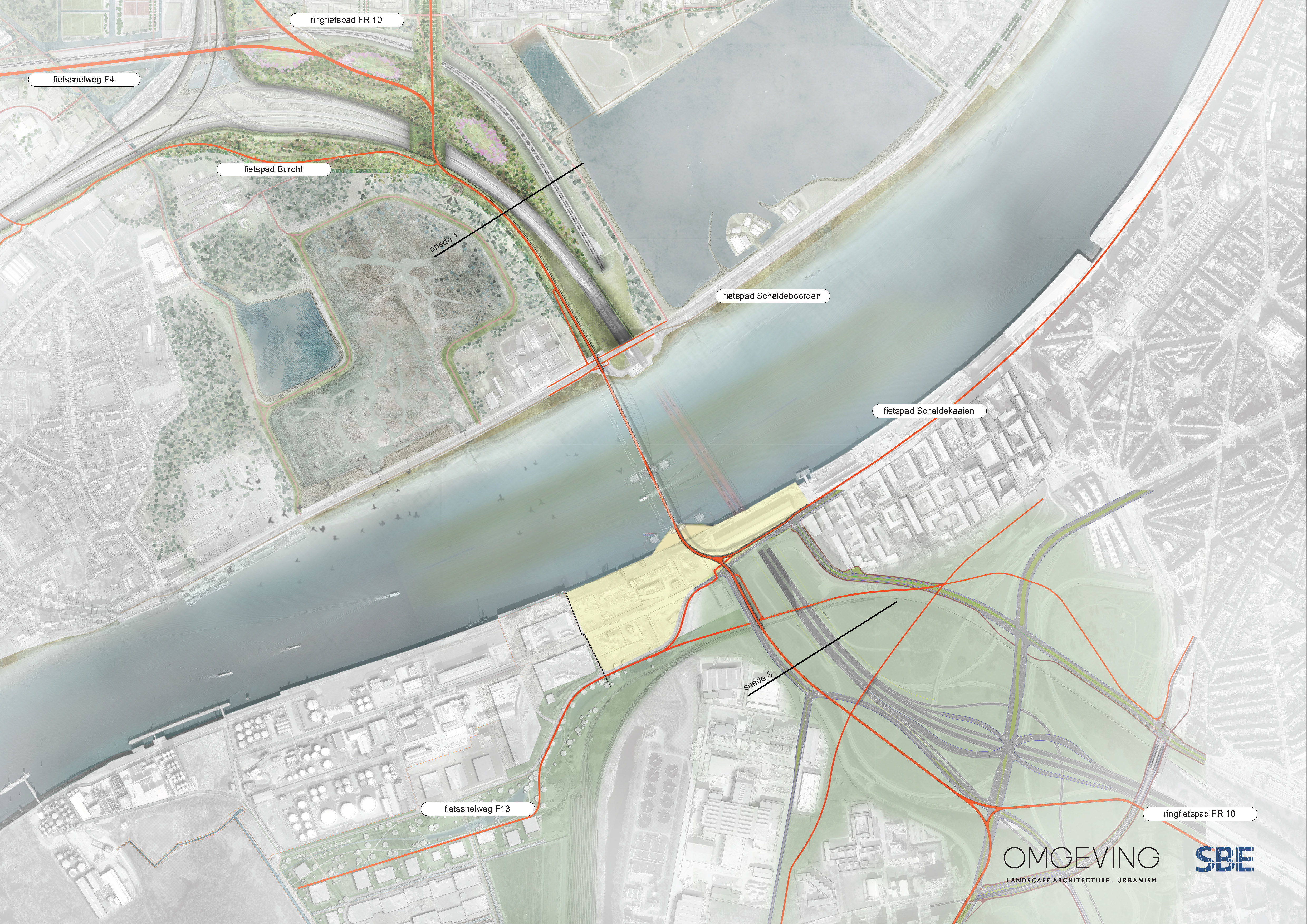 A rendering of the new cycle bridge over the Scheldt.