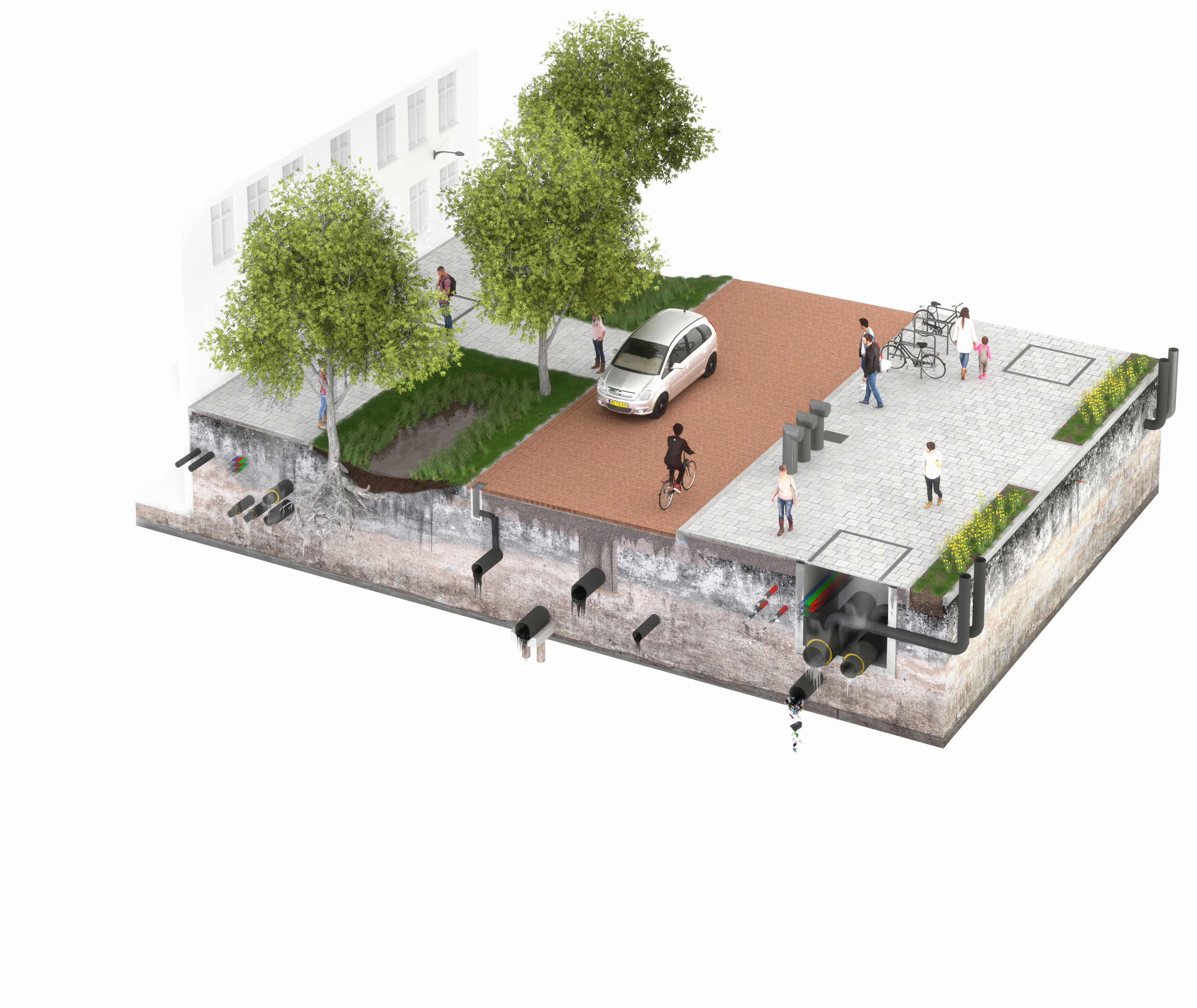 A simulation of the various uses and layers above and below ground in Amstel-Stad in Amsterdam.